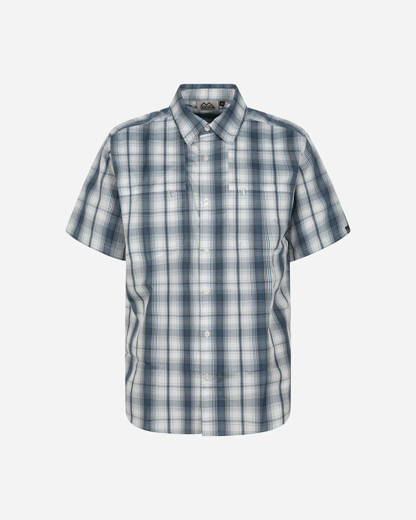 Camicia mezza manica da uomo a scacchi blu e bianca